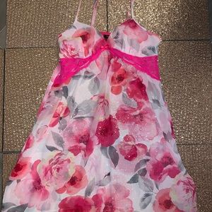 Floral night gown slip with pink lace